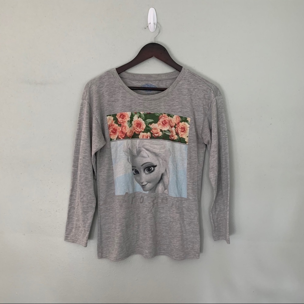 Disney Frozen Elsa Long Sleeve Top Gray Medium